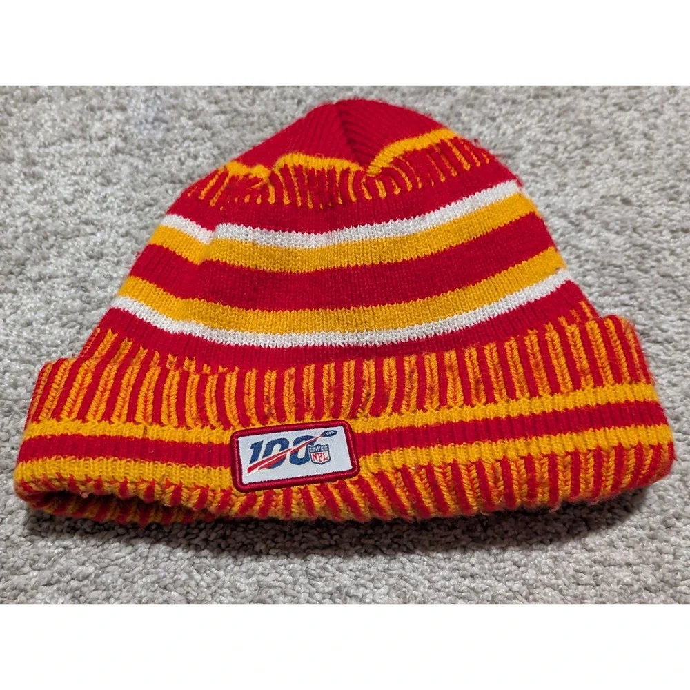 New Era Kansas City‎ Chiefs NFL 100 Anniversary Striped Fleece Lined Beanie Hat